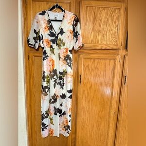 Enfocus Studio Cream and Orange Floral Maxi Dress